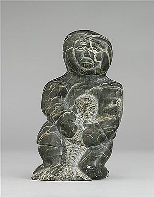 Inuk holding a fish by Adamie Niviaxie - Auction record, sale price, and art valuation. Compare with similar artists and explore comparable artworks.