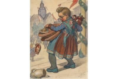 Girl in Hüttenberg costume in front of the church in Kirchhain by Emil Beithan - Auction record, sale price, and art valuation. Compare with similar artists and explore comparable artworks.