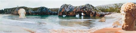 Sea cave beach with Andromeda and Perseus, Asturias