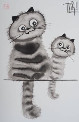 Perched Cat and Kitten, 2025