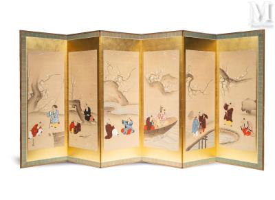Six-leaf folding screen