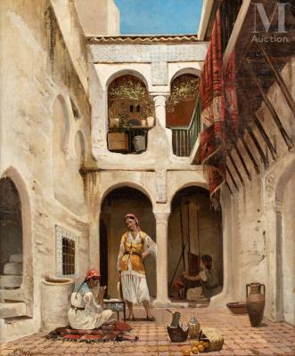 Women in the courtyard of the mansion