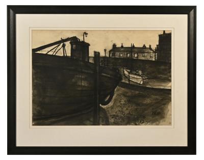 Boats in Workington Harbour and The Queens Head Pub