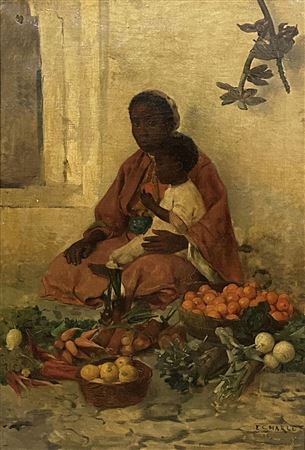 The African vegetable seller and her young boy
