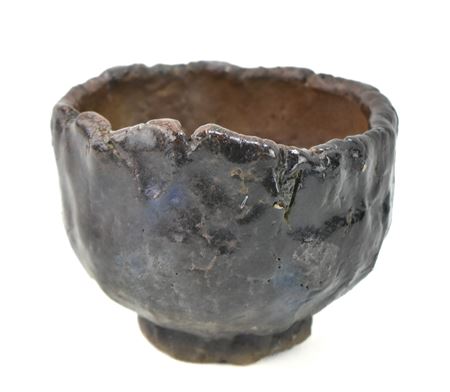 RAKU-FIRED DARK STONEWARE TEA BOWL OR CHAWAN