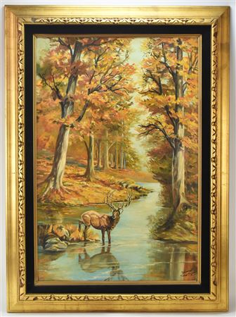 'AUTUMN LANDSCAPE WITH STAG'