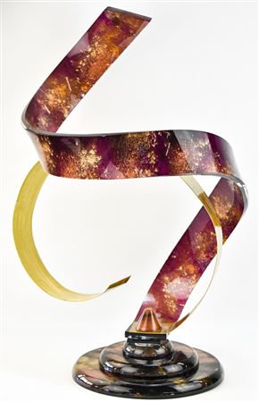 COPPER-TONE LUCITE RIBBON SCULPTURE