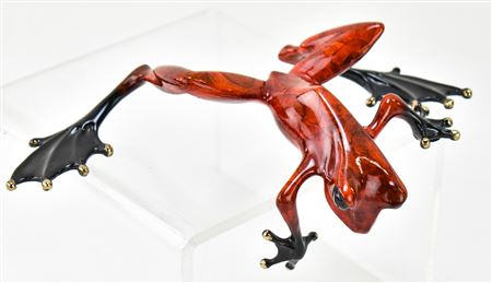 "RED OVER THE EDGE" BRONZE FROG SCULPTURE