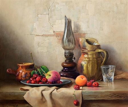 Still Life - Peaches and Cherries