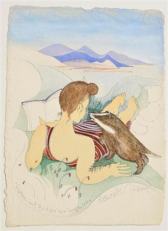 Woman and Badger Over Caragh Lake (1987)