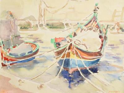 Boats in Harbour, Honfleur (1956)