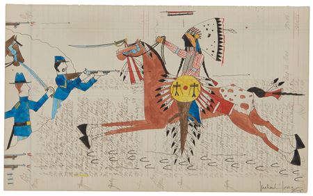 Warrior on horseback galloping toward US soldiers