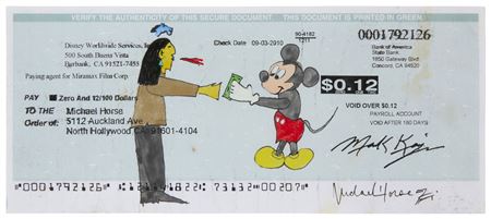 Native figure receiving money from Mickey