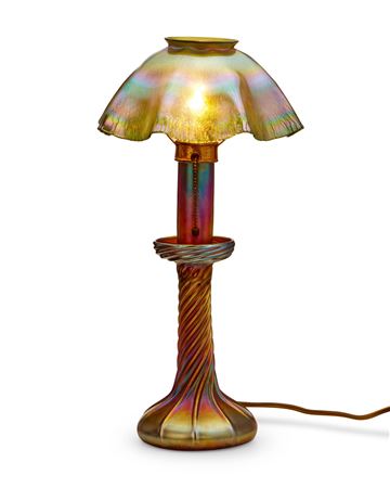A Favrile glass candlestick lamp