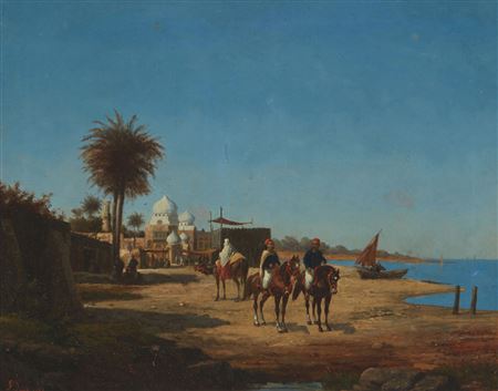 North African scene, riders near a river, 1887