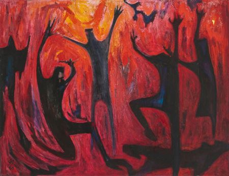 Sample artwork by Samella Sanders Lewis (1924 - 2022), known for printmaking, modernist figure and genre painting, art historian - View similar artists and auction records