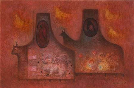 Surrealist landscape in red tones, 1967