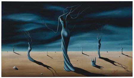 Sample artwork by Jorge Noceda Sanchez (1931 - 1987), known for surrealist painting, flower, harlequin, buildings, bulls and music scenes - View similar artists and auction records