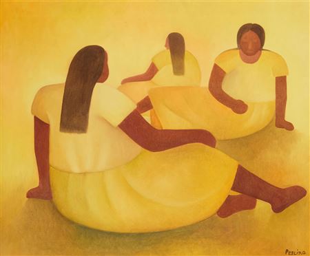 Three figures in yellow