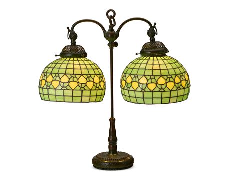Patinated bronze double student lamp, model 316