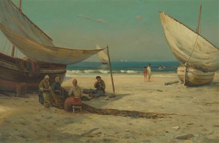 Fishing boats and figures