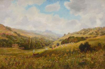 Flock of sheep in a pastoral landscape