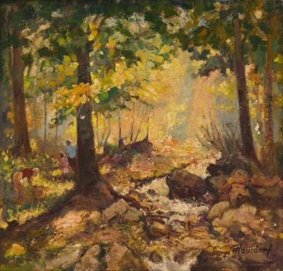 Figures in a wooded landscape