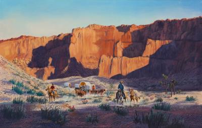 Wagon train in red canyon