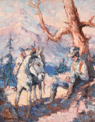 Cowboy and packhorse at rest