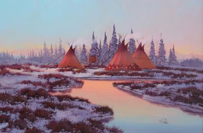 Three teepees by the river bend, 1971 by Ron Bailey - Auction record, sale price, and art valuation. Compare with similar artists and explore comparable artworks.