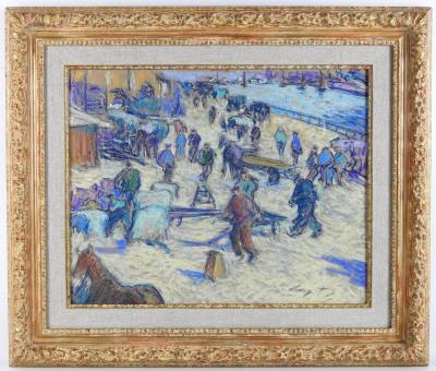 Lively scene near a harbor