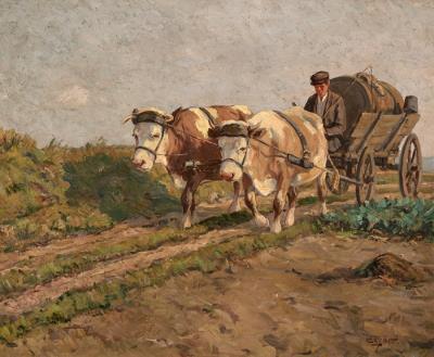 Farmer with Oxen Team Transporting Barrel by Erich Zeyer - Auction record, sale price, and art valuation. Compare with similar artists and explore comparable artworks.