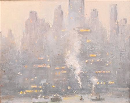 "Gray Twilight" NY Cityscape Scene, 1937 by Charles Vezin - Auction record, sale price, and art valuation. Compare with similar artists and explore comparable artworks.