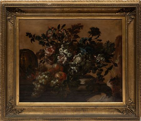 A Still Life of Summer Flowers and Fruit on a Table