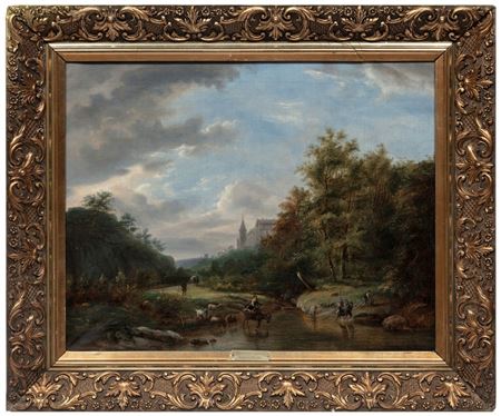 Landscape with Travelers by a Stream and Distant Castle