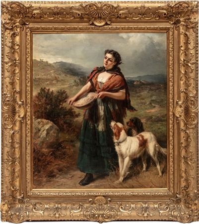 Woman Walking the Fields with Her Dogs