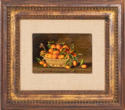 Still Life of Kumquats in Basket with Butterfly and Ladybugs