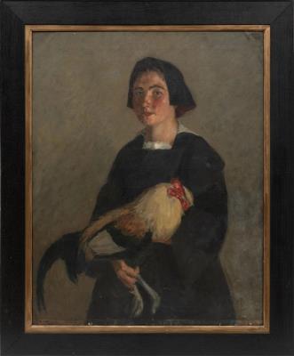 Breton Peasant Woman Holding Rooster