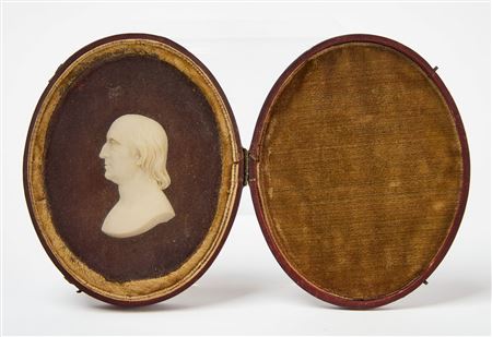 A very rare wax bust miniature portrait of William Rotch, Sr. (1734-1828).