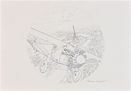 Spirit of St Louis Original illustration for the Monnaie de Paris Series "Aviation and history"
