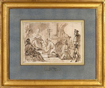 "Saint Francis of Assisi receiving approval of the rules of his order from Pope Honorius III".