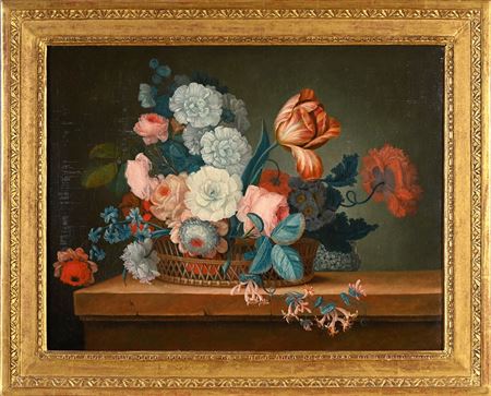Bouquet de fleurs sur un entablement and Bouquet de fleurs sur un entablement de marbre veiné rouge