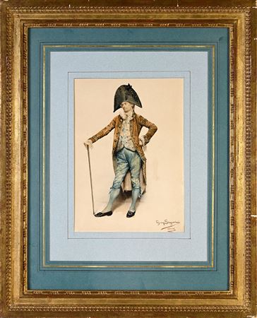 Full-length portrait of a gentleman holding a cane and wearing a bicorne