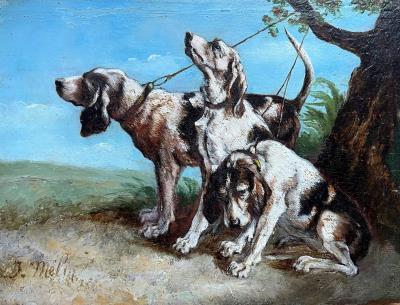 Relay of a pack dog near a tree
