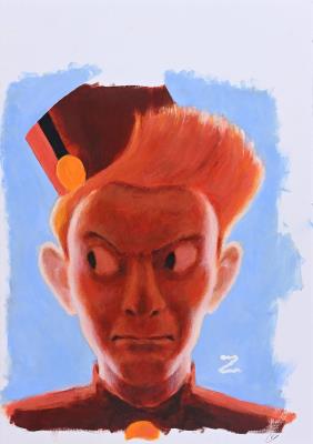 Spirou. Illustration for the bookplate of the album La galerie des illustres (Dupuis, 2013)