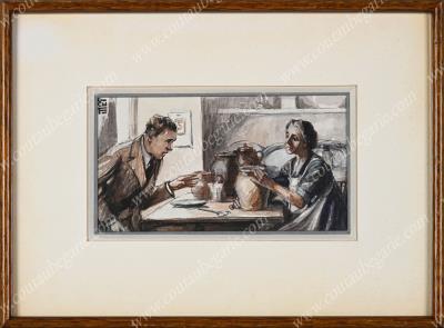 Couple in a kitchen, illustration for a book
