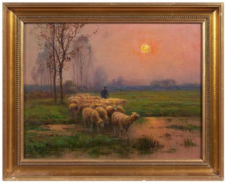 Shepherd and his flock at sunset by Adolphe Morin - Auction record, sale price, and art valuation. Compare with similar artists and explore comparable artworks.