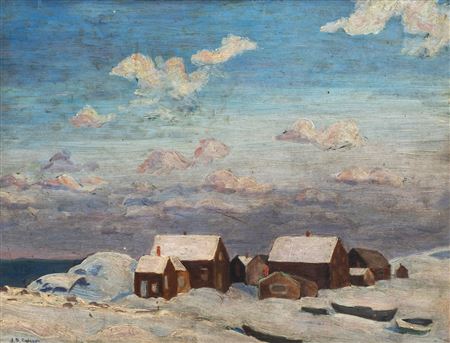 Snow Covered Coastal Village Landscape