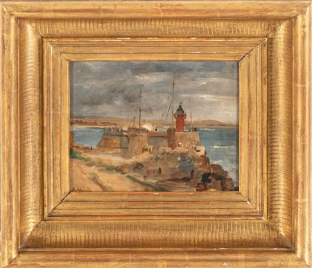 Landscape of a fort with lighthouse by Abel Manta - Auction record, sale price, and art valuation. Compare with similar artists and explore comparable artworks.