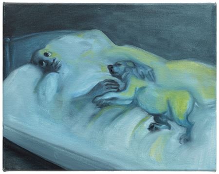 Untitled (Woman with dog in bed)